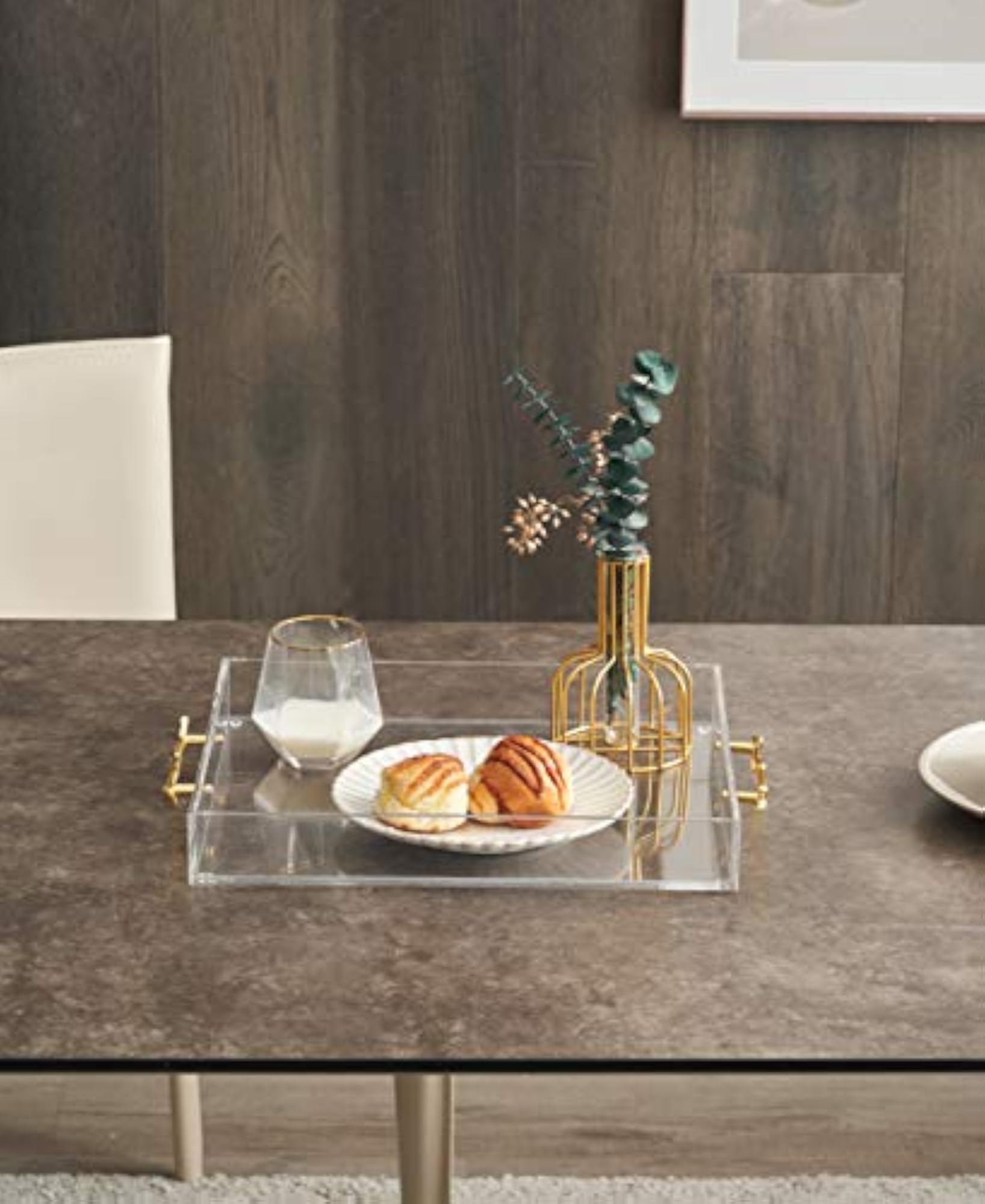 Clear Acrylic Serving Tray with Decorative Metal Handle
